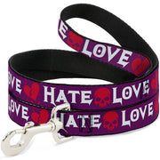 Dog Leash - Love/Hate Purple/White/Fuchsia