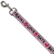 Dog Leash - Love/Hate/Betrayal Pink/Black/Fuchsia