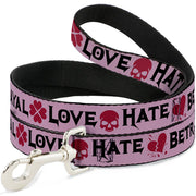 Dog Leash - Love/Hate/Betrayal Pink/Black/Fuchsia