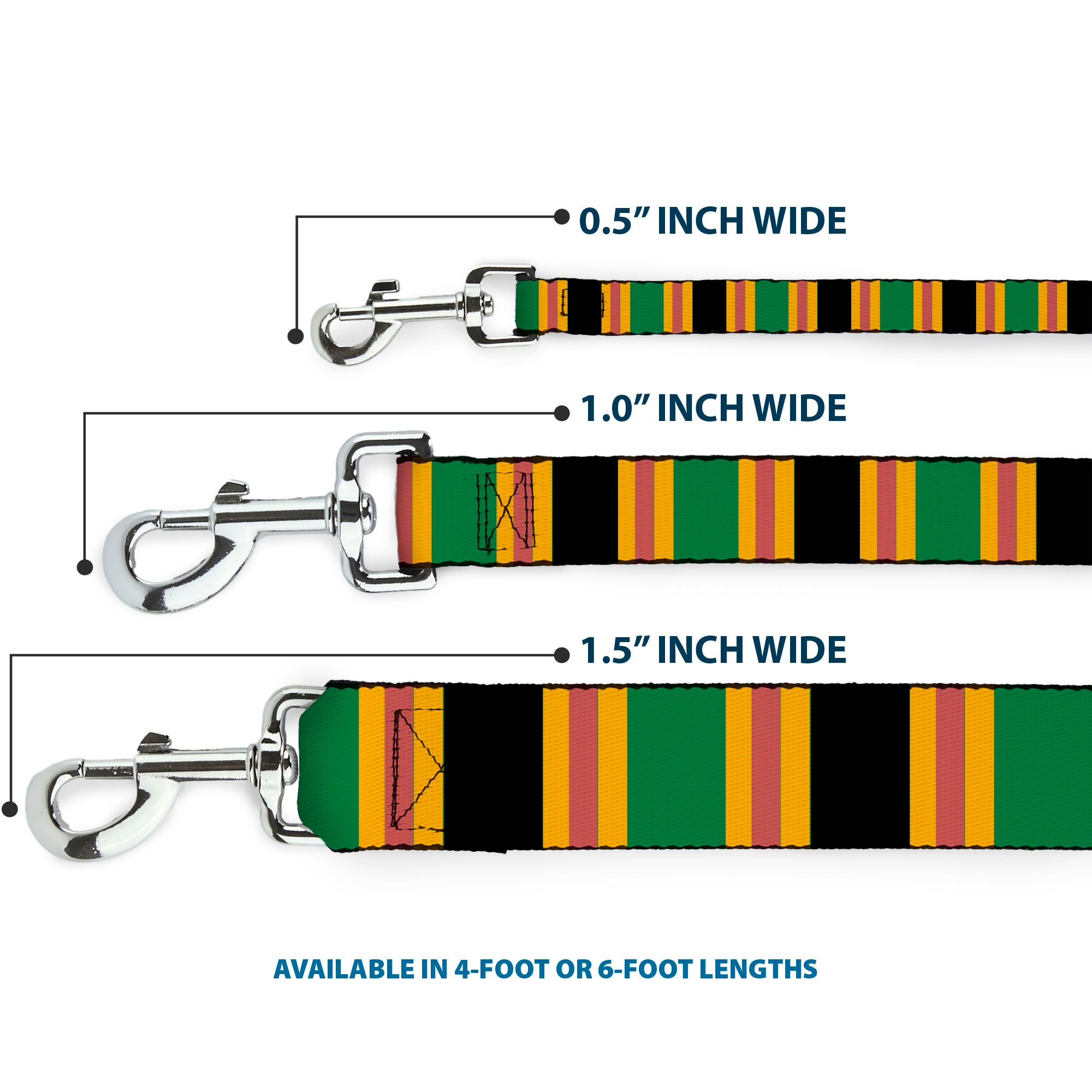 Dog Leash - Lines Black/Gold/Pink/Green
