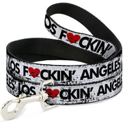 Buckle-Down Dog Leash - LOS F*CKIN' ANGELES Heart Weathered White/Black/Red