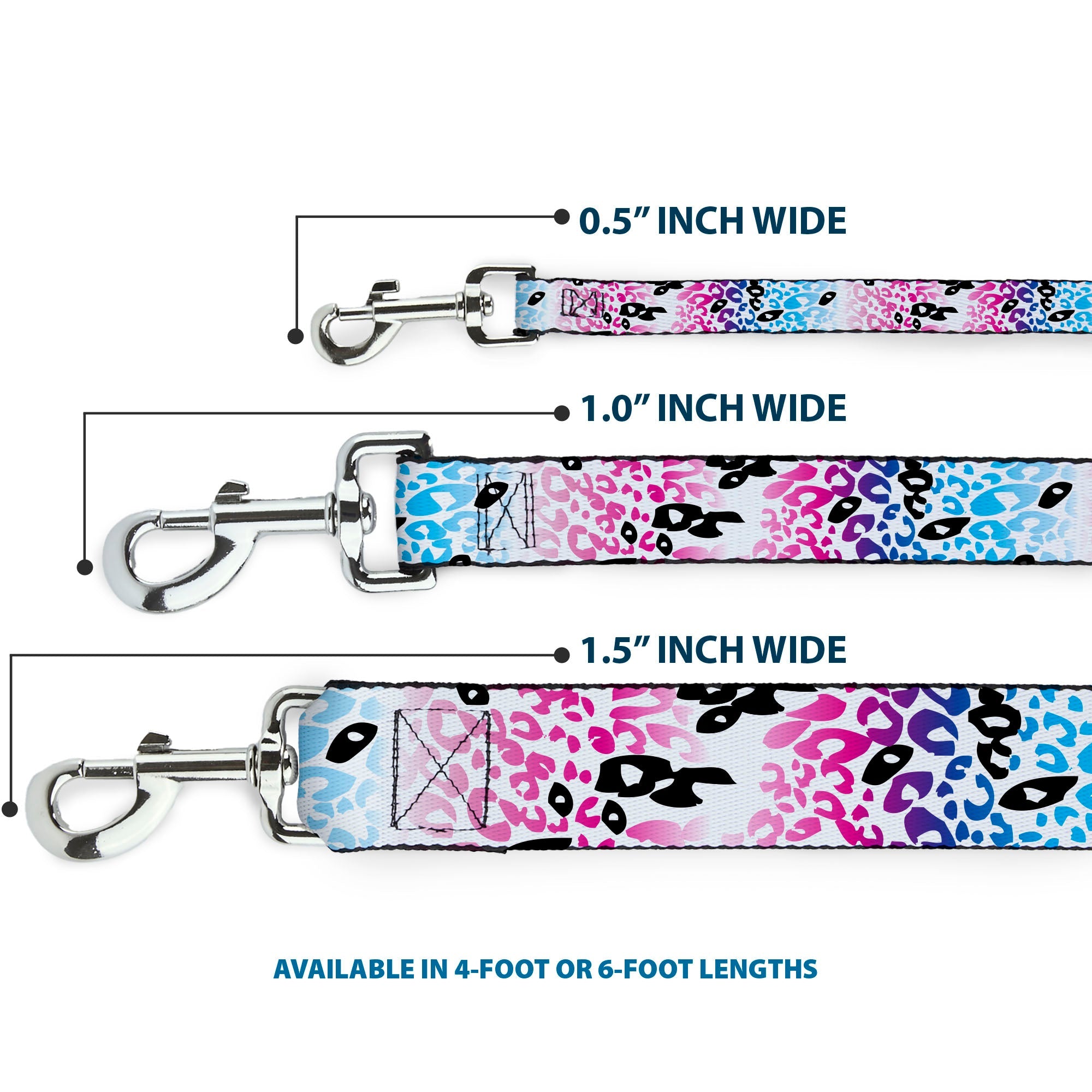 Dog Leash - Leopard White/Pinks/Blues/Black