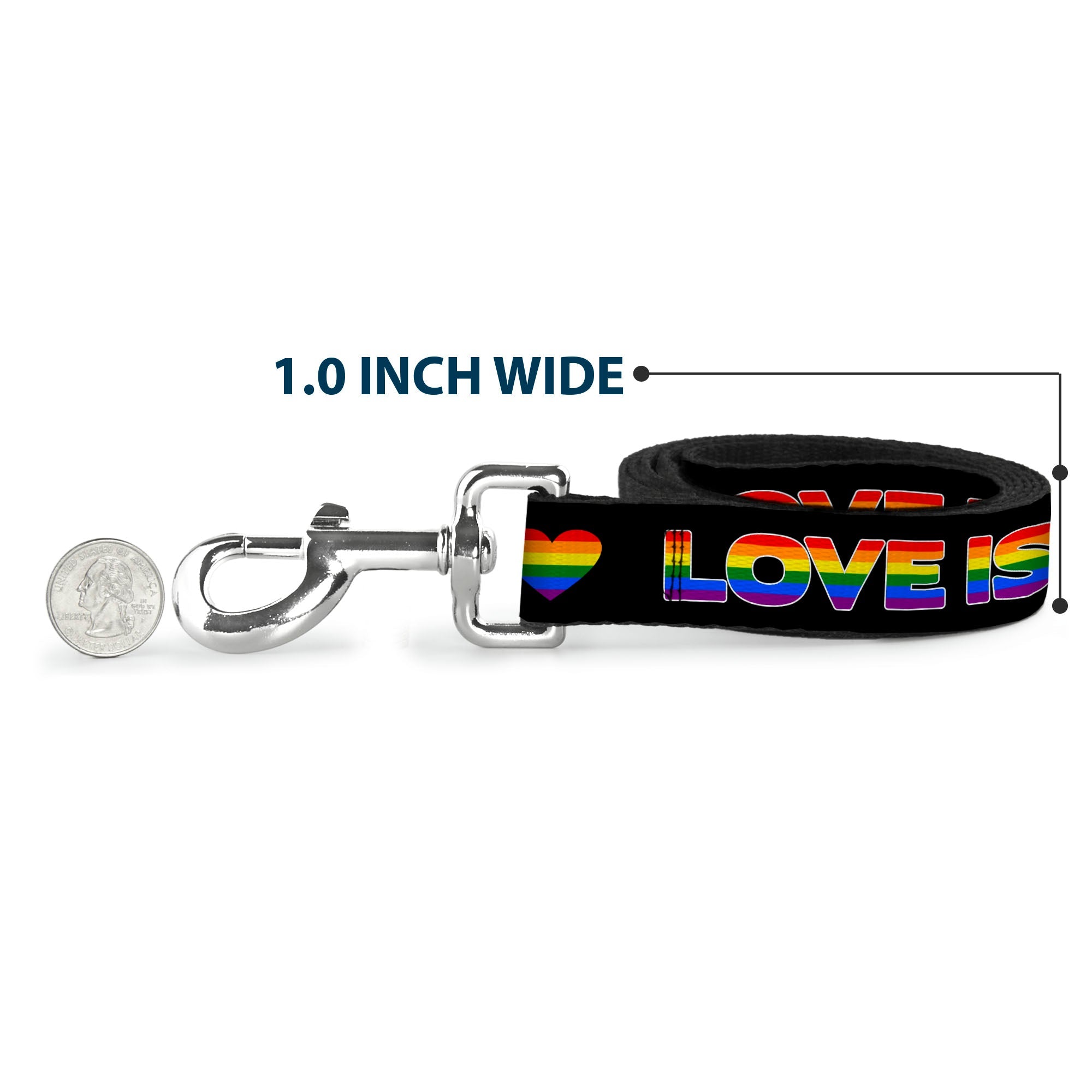 Dog Leash - LOVE IS LOVE/Heart Black/Rainbow