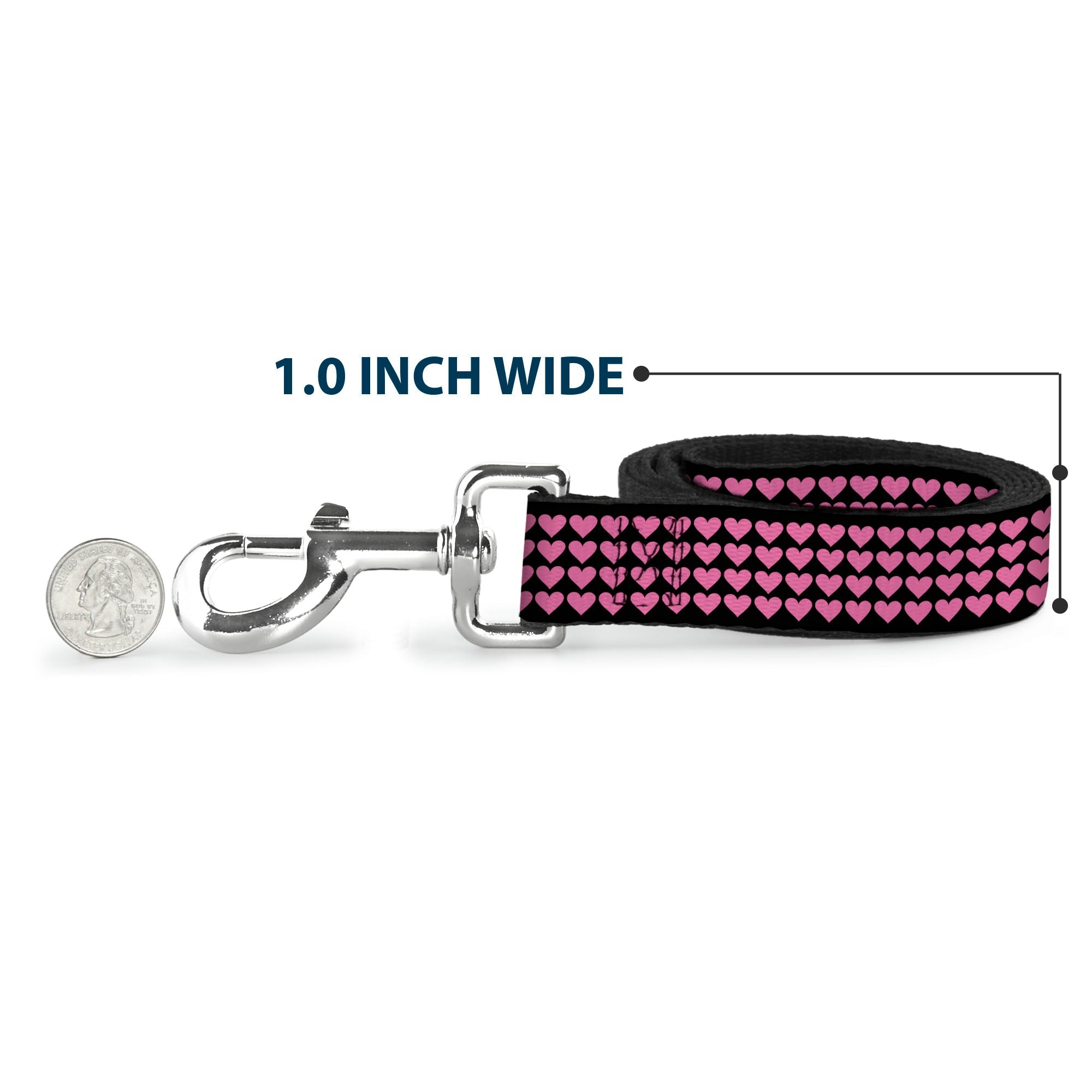 Dog Leash - Mini Hearts Black/Pink