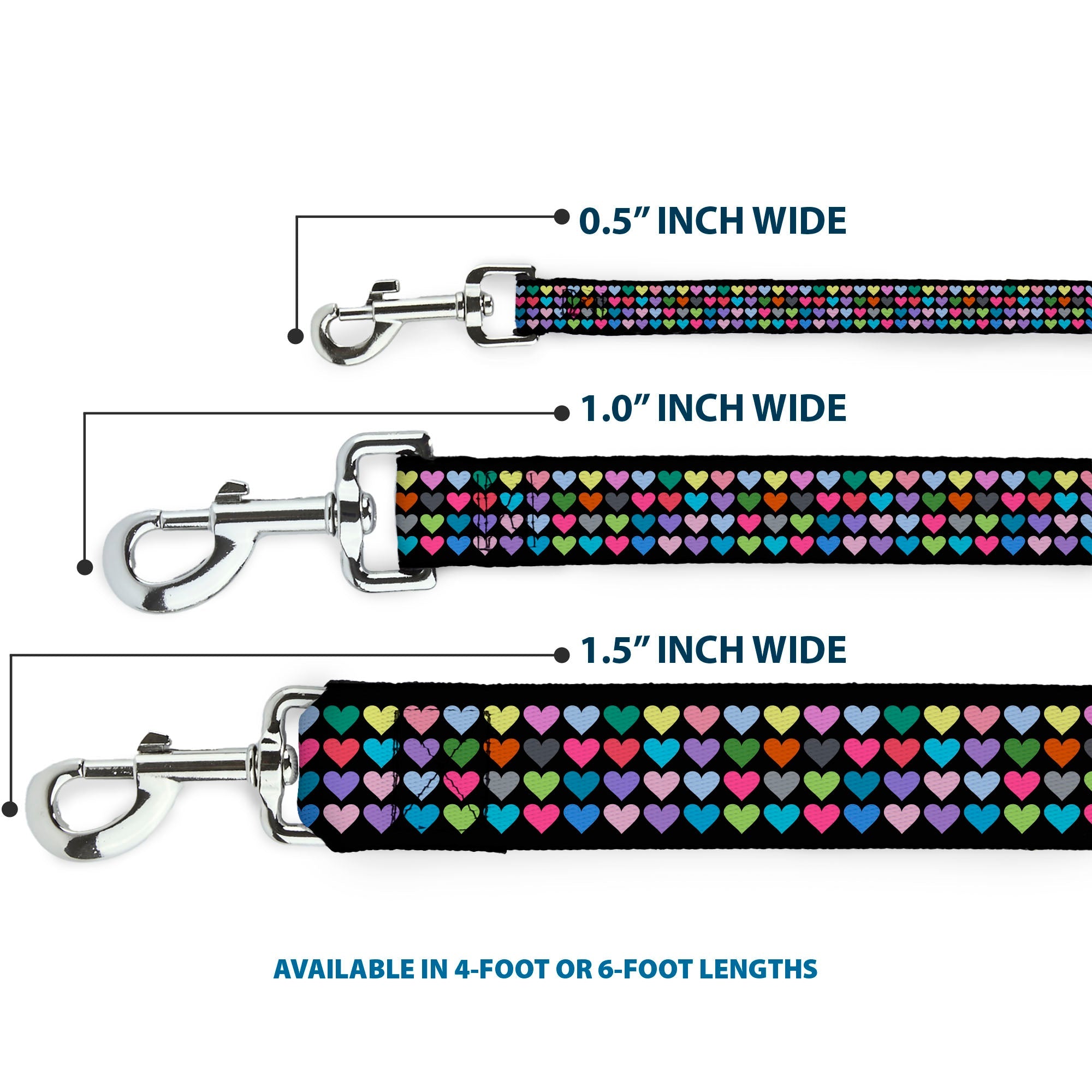 Dog Leash - Mini Hearts Black/Multi Color