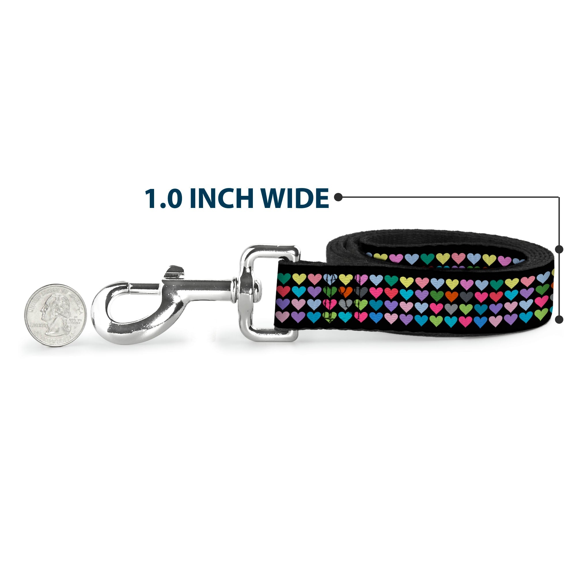 Dog Leash - Mini Hearts Black/Multi Color