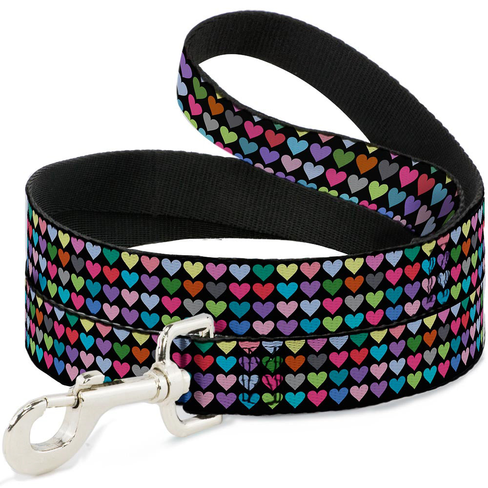 Dog Leash - Mini Hearts Black/Multi Color