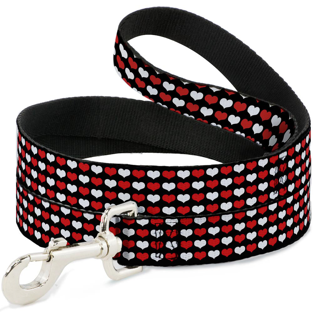 Dog Leash - Mini Hearts Black/Red/White