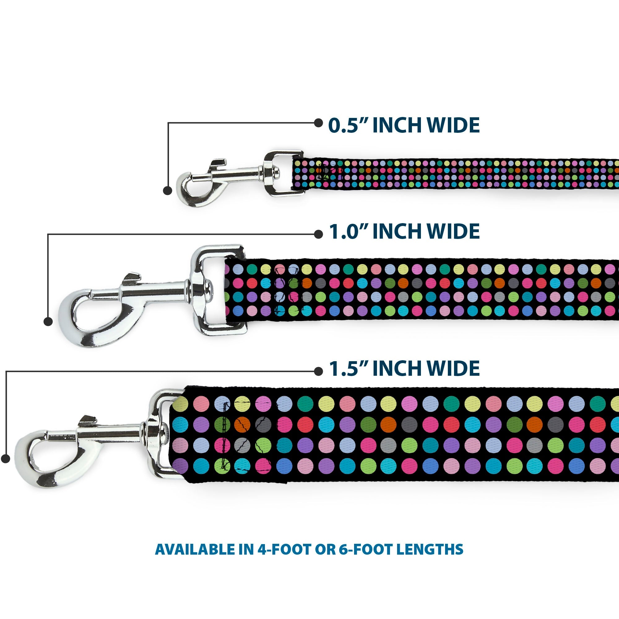 Dog Leash - Mini Polka Dots Black/Multi Color