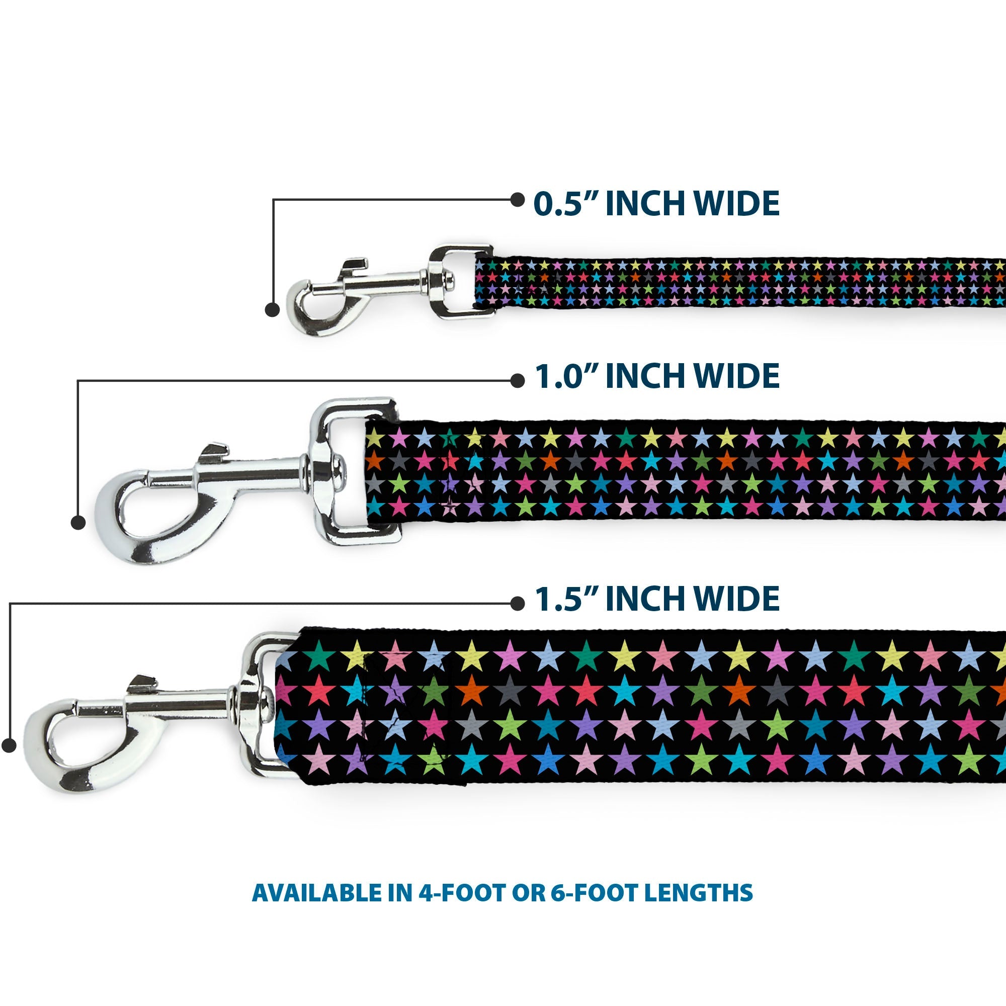 Dog Leash - Mini Stars Black/Multi Color