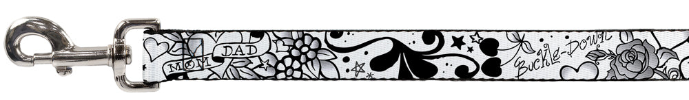 Dog Leash - Mom & Dad Black/White