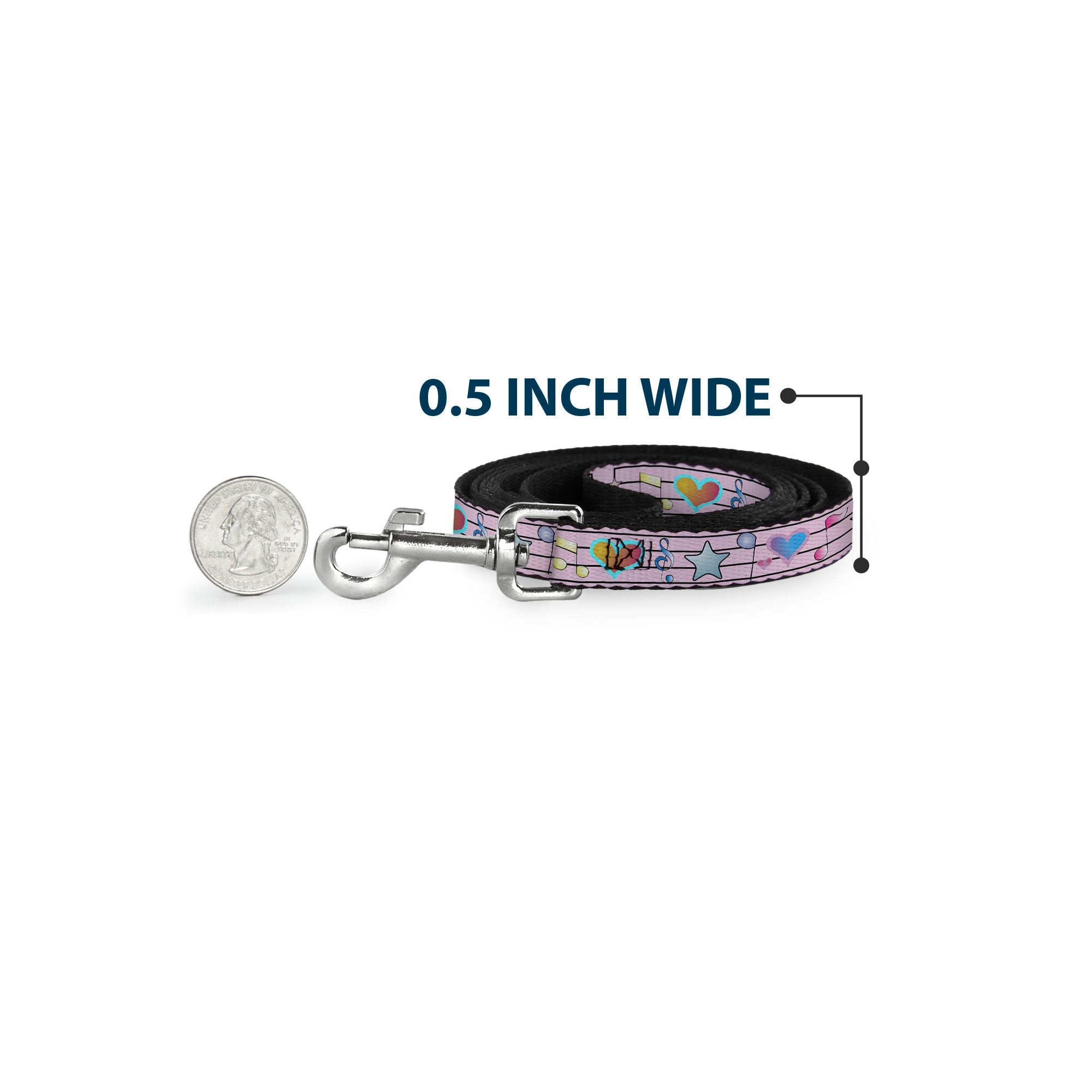 Dog Leash - Music Notes Pink