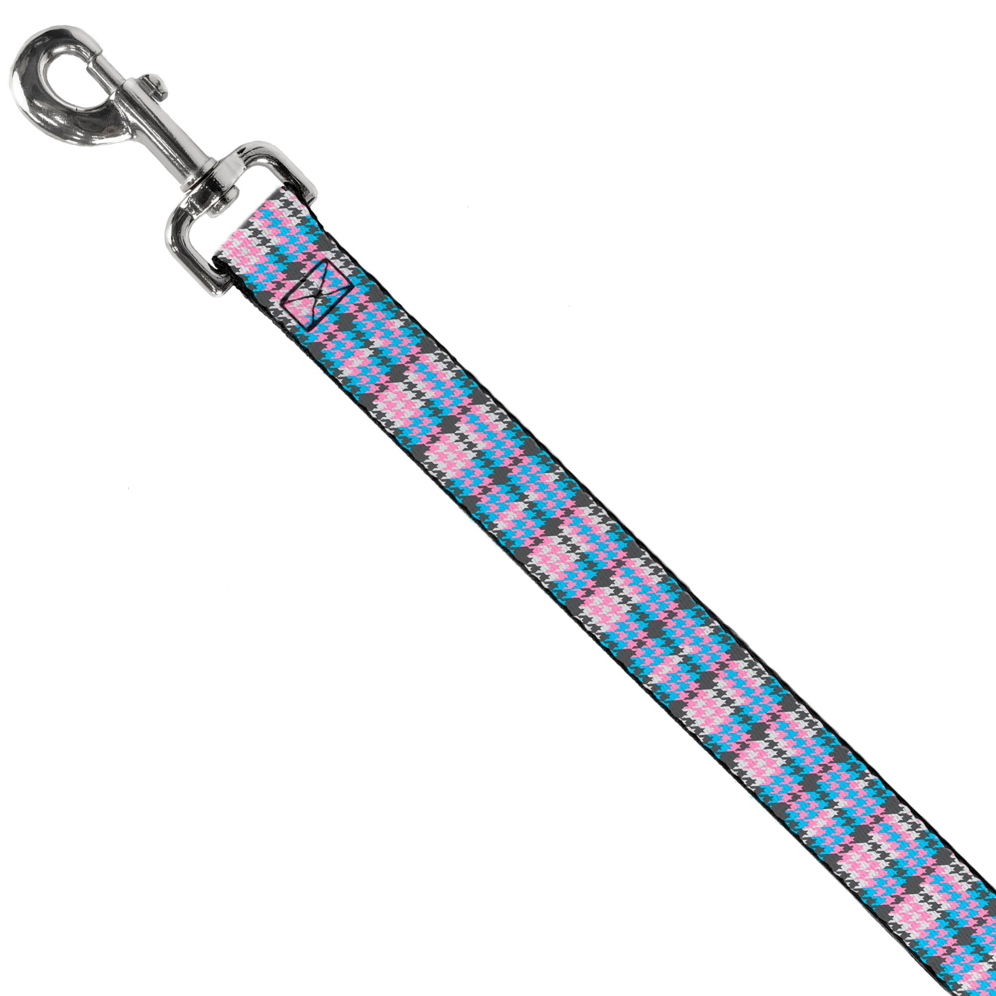 Dog Leash - Mini Houndstooth Gray/Baby Blue/Pink
