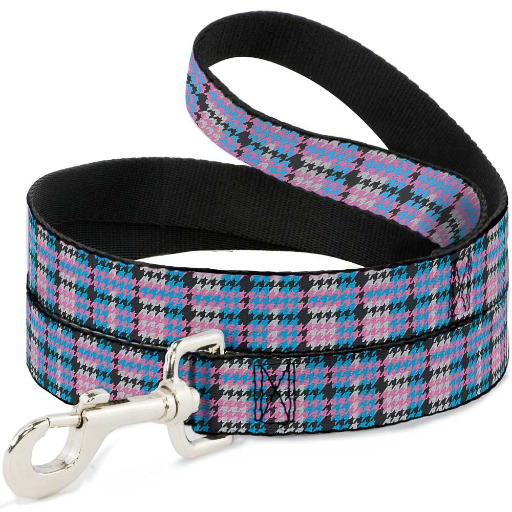 Dog Leash - Mini Houndstooth Gray/Baby Blue/Pink