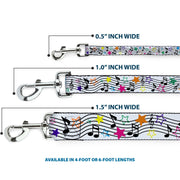 Dog Leash - Music Notes Stars White/Black/Multi Color