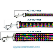 Dog Leash - Mini Hearts Black/Multi Neon
