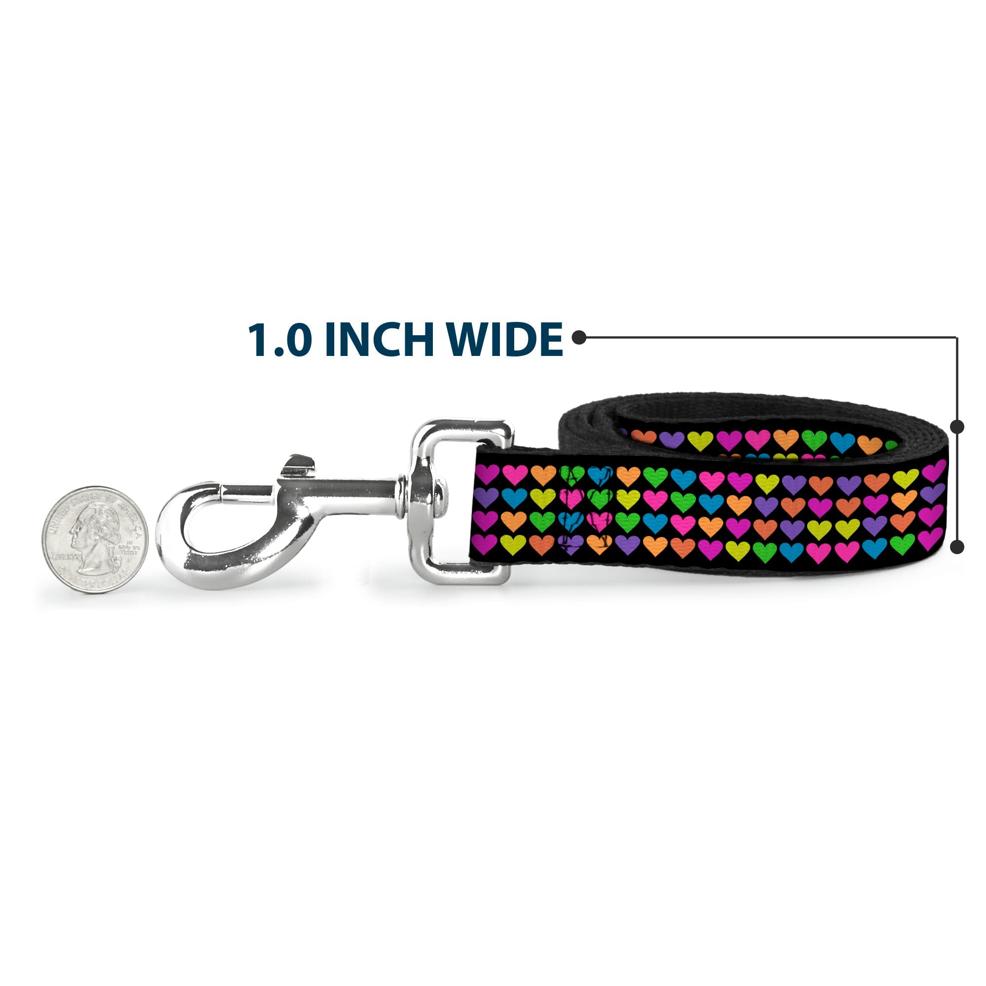 Dog Leash - Mini Hearts Black/Multi Neon