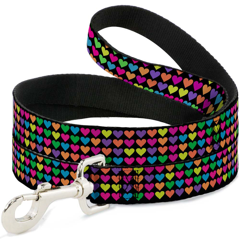 Dog Leash - Mini Hearts Black/Multi Neon
