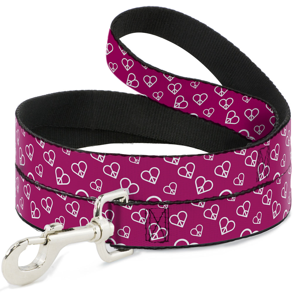 Dog Leash - Mini Peace Hearts Fuchsia/White