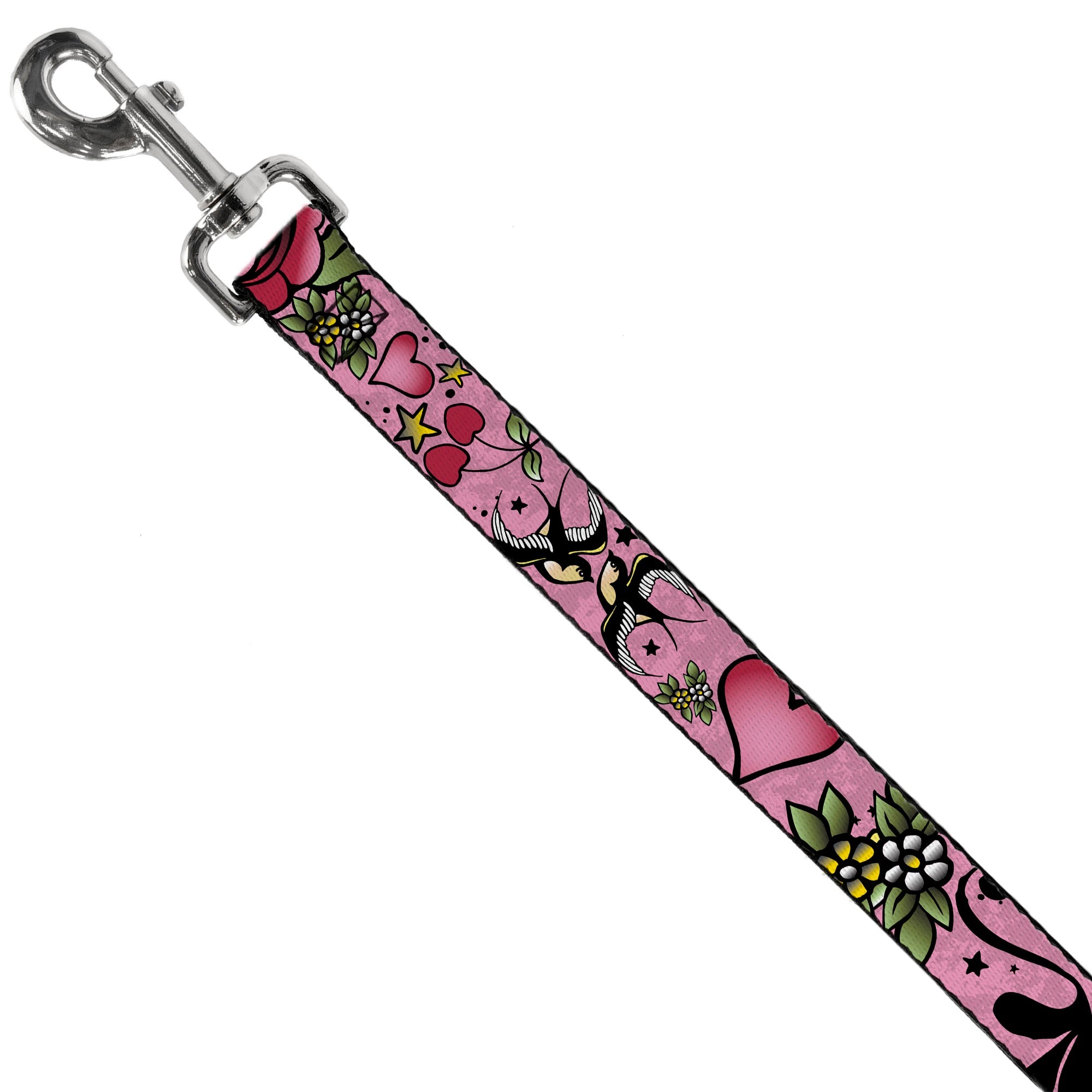 Dog Leash - Mom & Dad CLOSE-UP Pink w/Sparrows