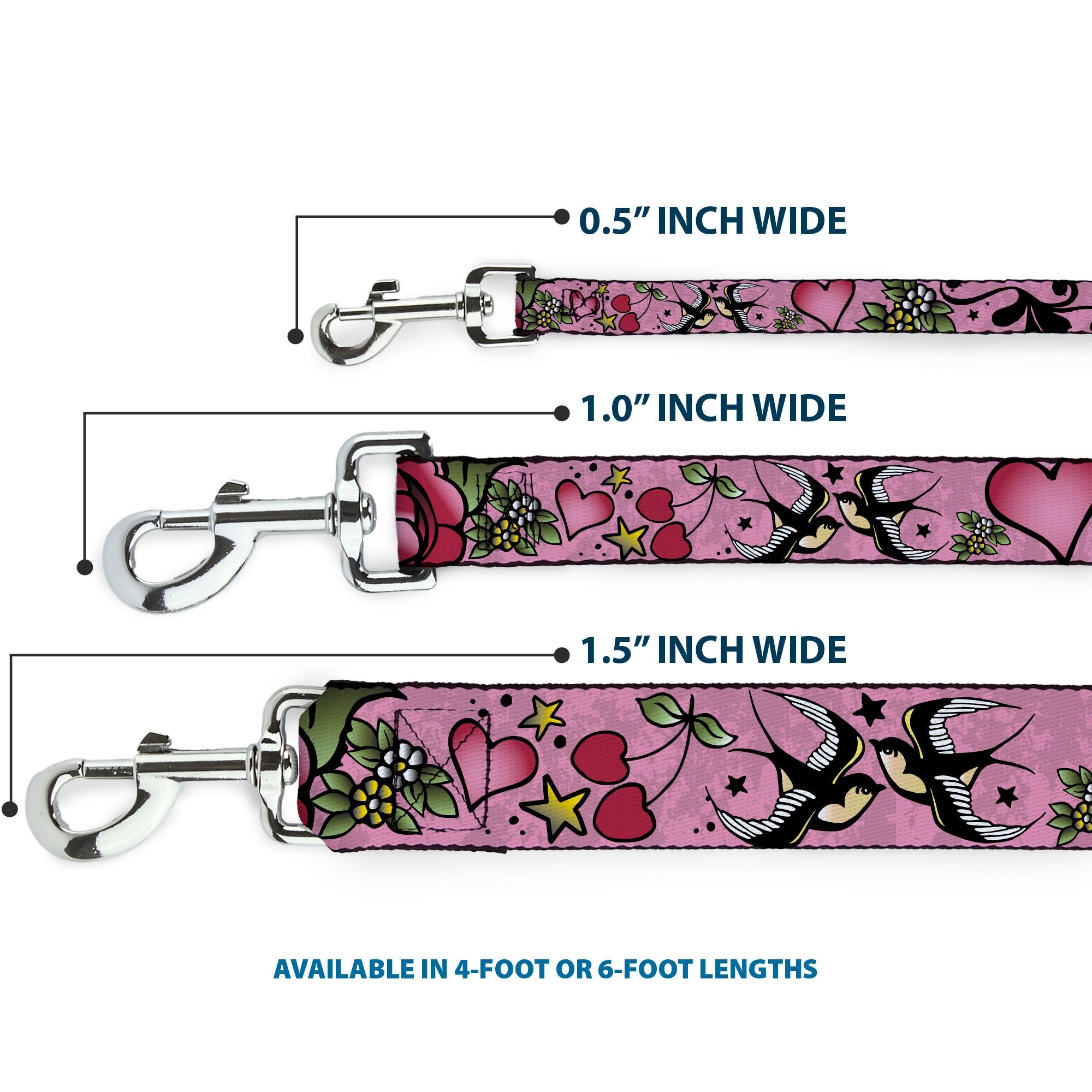 Dog Leash - Mom & Dad CLOSE-UP Pink w/Sparrows