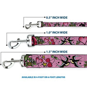 Dog Leash - Mom & Dad CLOSE-UP Pink w/Sparrows