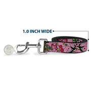 Dog Leash - Mom & Dad CLOSE-UP Pink w/Sparrows