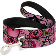 Dog Leash - Mom & Dad CLOSE-UP Pink w/Sparrows