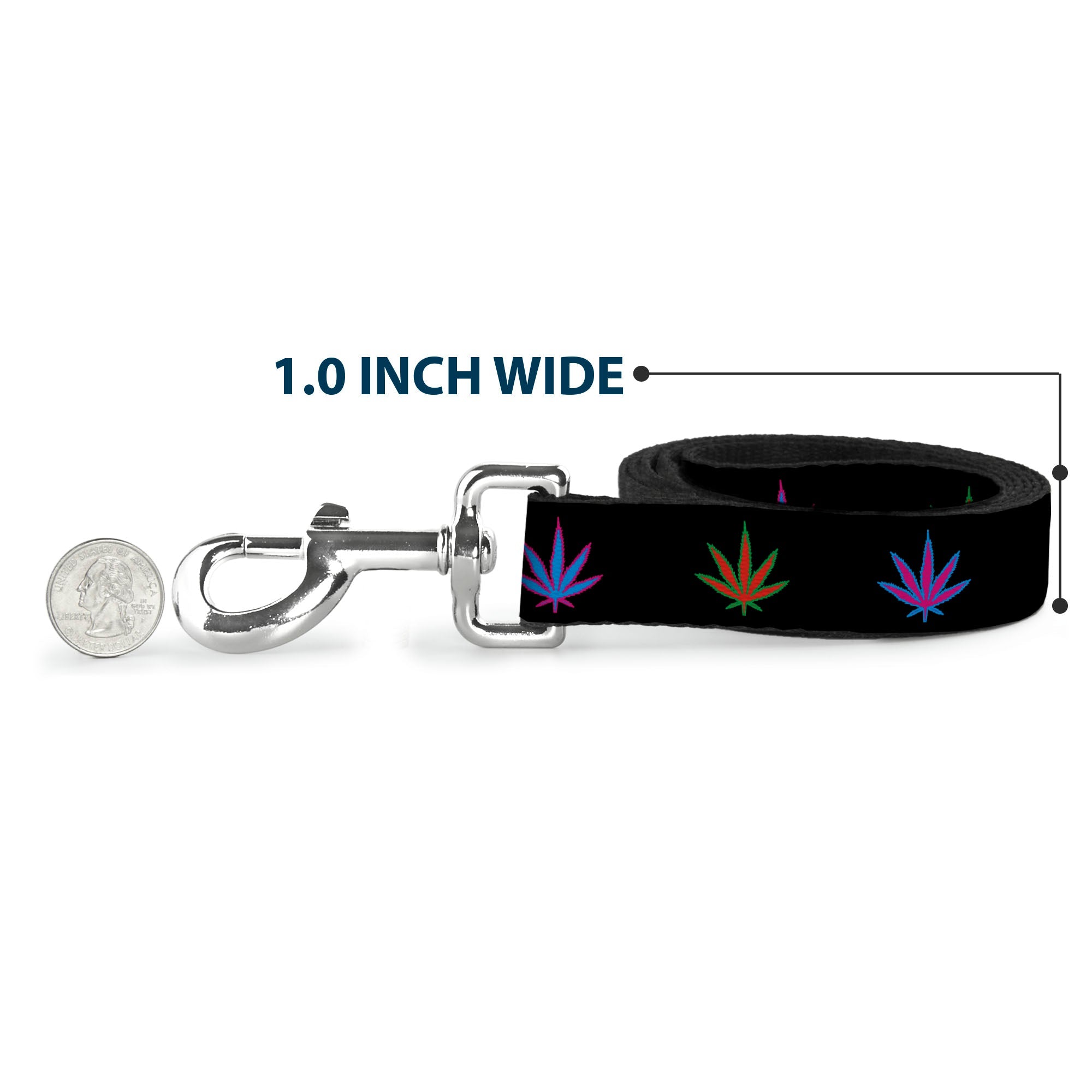 Buckle-Down Dog Leash - Marijuana Leaf Repeat Black/Multi Color