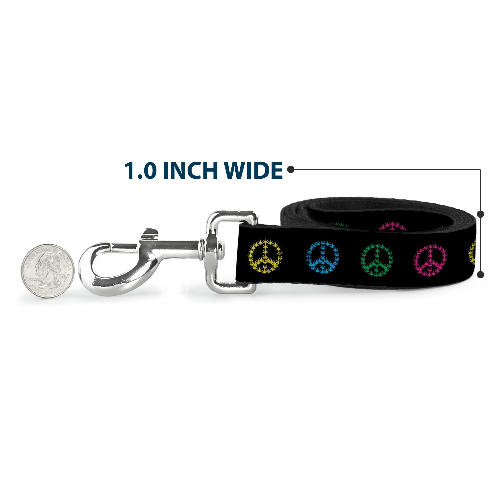 Buckle-Down Dog Leash - Marijuana Peace Repeat Black/Multi Color