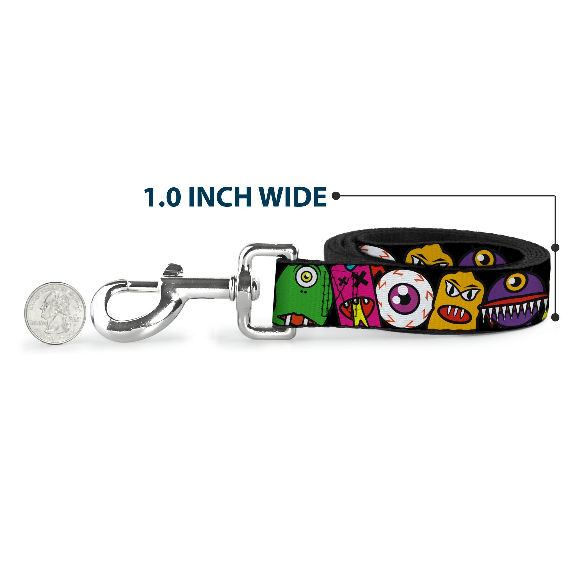 Dog Leash - Monsters CLOSE-UP Black