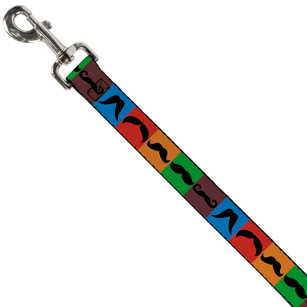 Dog Leash - Mustaches Multi Color Blocks/Black