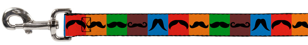 Dog Leash - Mustaches Multi Color Blocks/Black