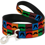 Dog Leash - Mustaches Multi Color Blocks/Black