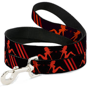 Dog Leash - Mud Flap Girls w/Stripes Black/Red/Orange