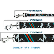 Dog Leash - Mud Flap Girls w/Stripes Gray/Turquoise/Orange