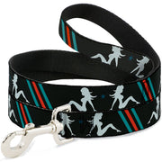 Dog Leash - Mud Flap Girls w/Stripes Gray/Turquoise/Orange
