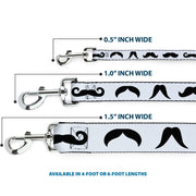 Dog Leash - Mustaches Straight White/Black