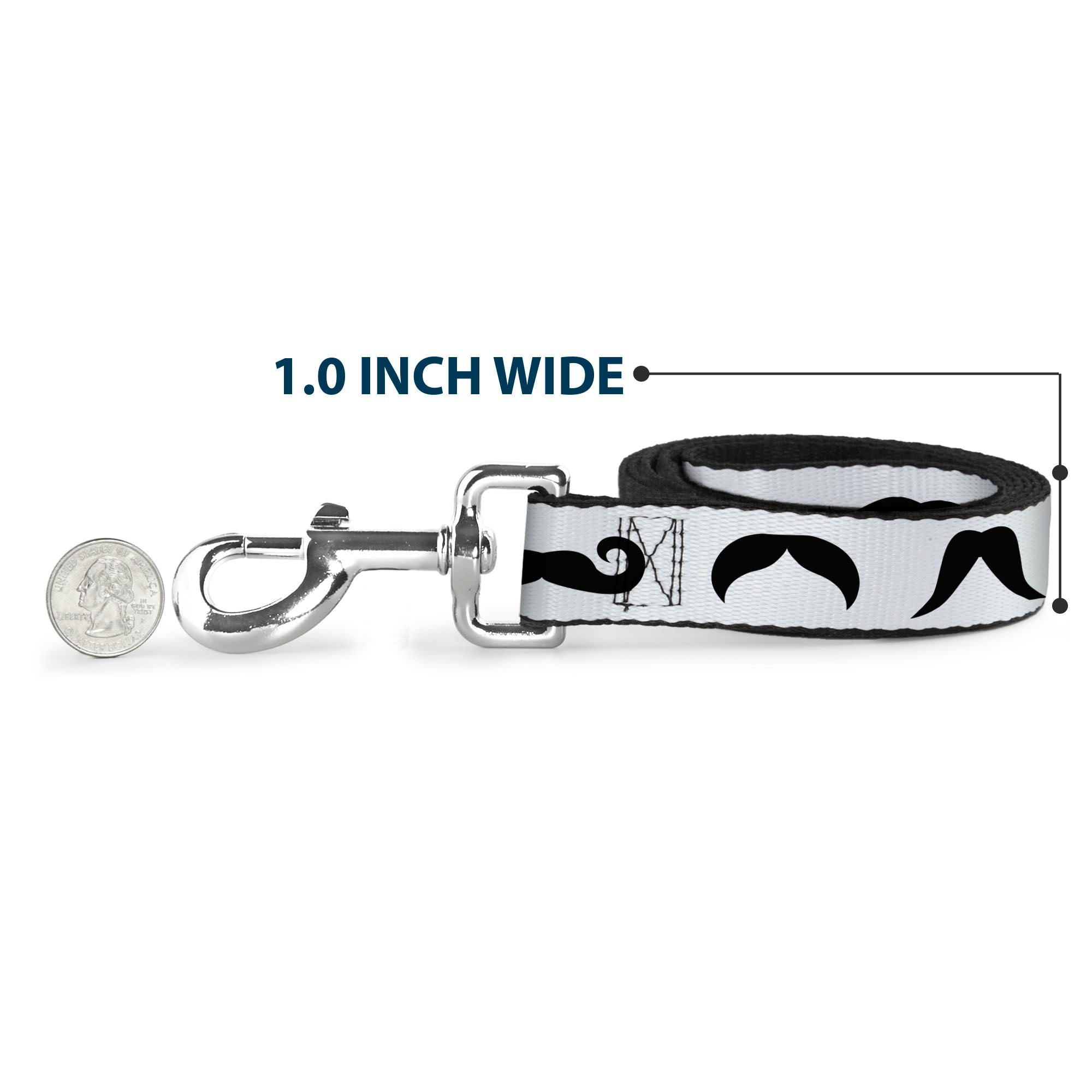 Dog Leash - Mustaches Straight White/Black