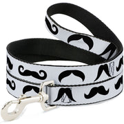 Dog Leash - Mustaches Straight White/Black