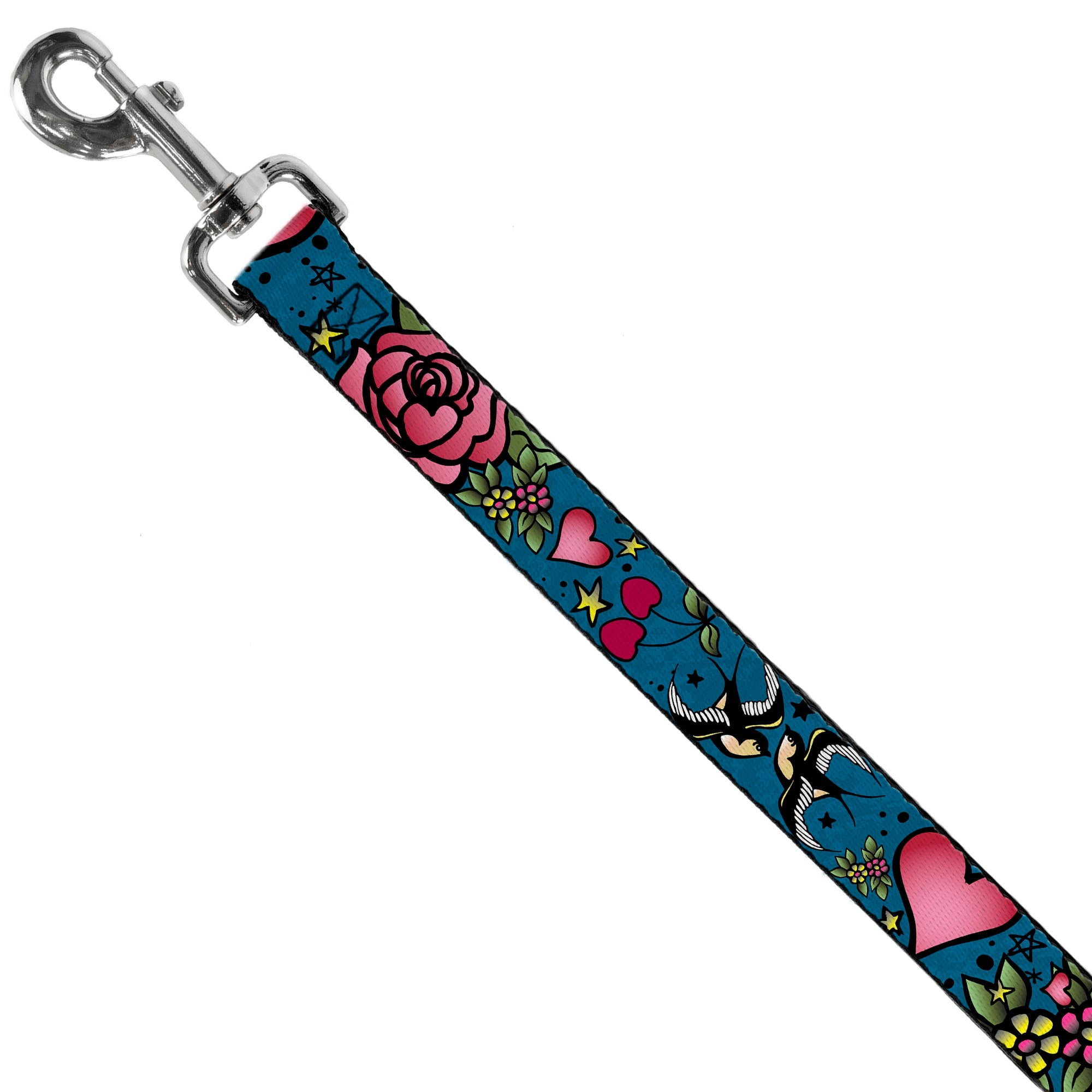 Dog Leash - Mom & Dad CLOSE-UP Blue w/Sparrows