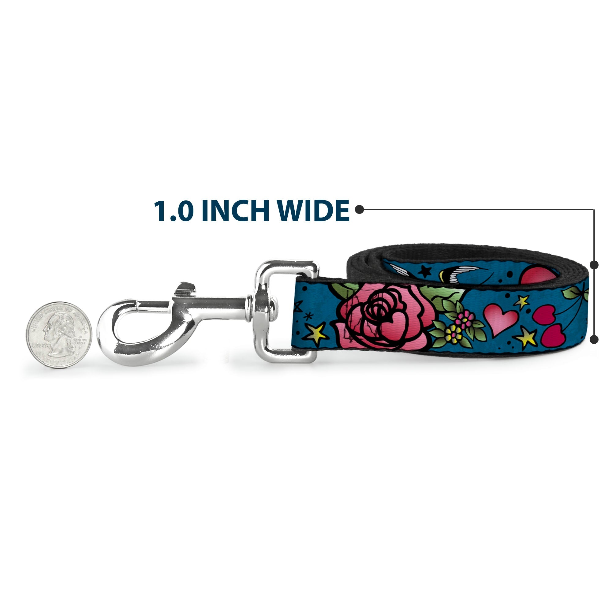 Dog Leash - Mom & Dad CLOSE-UP Blue w/Sparrows