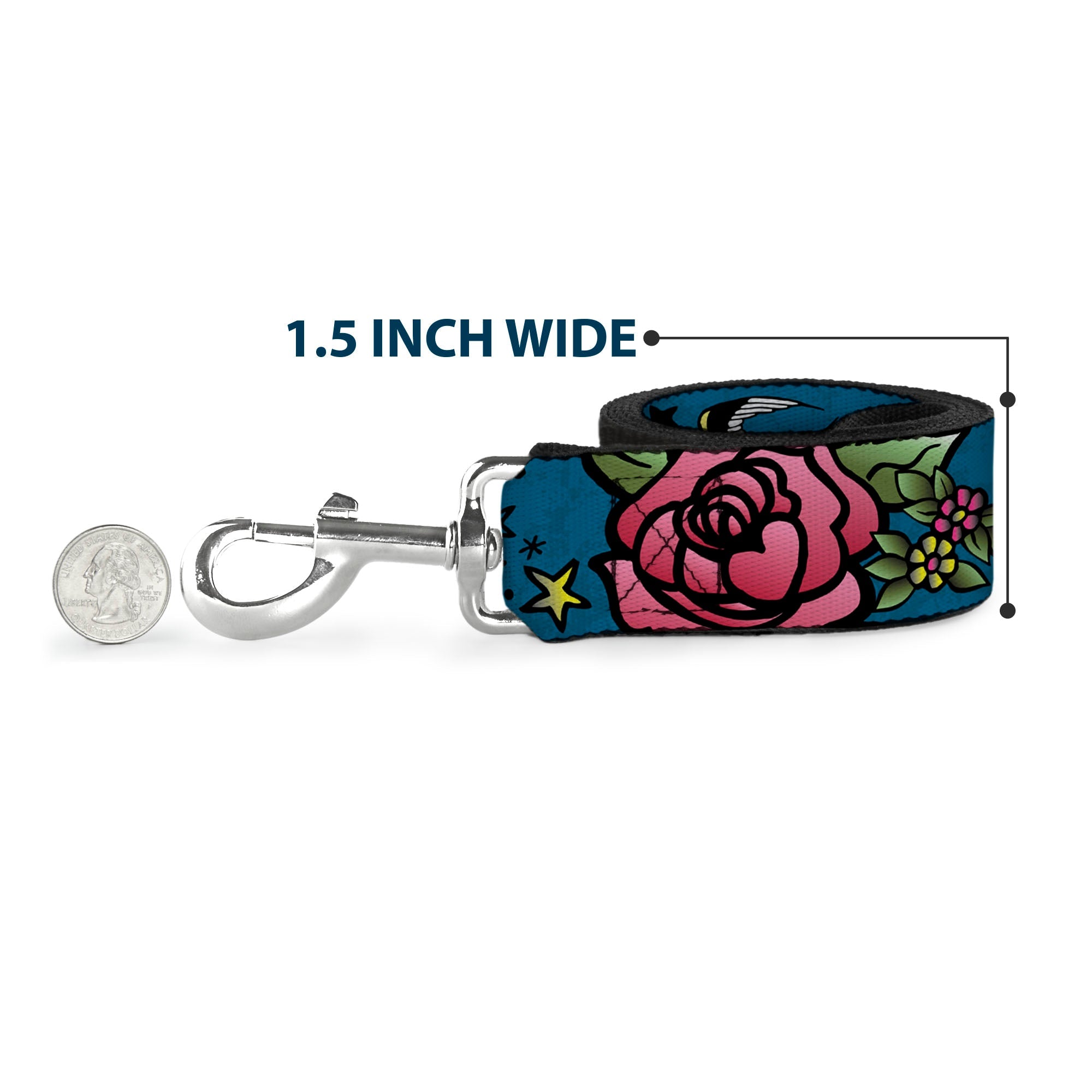 Dog Leash - Mom & Dad CLOSE-UP Blue w/Sparrows
