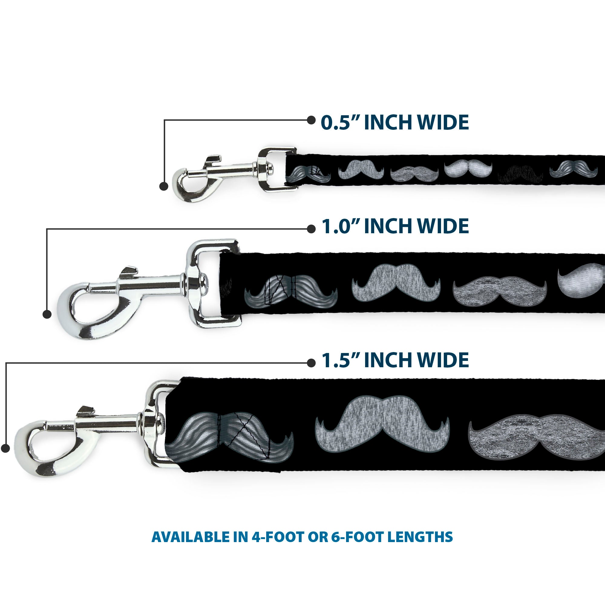Dog Leash - Mustache Sketch Black/White