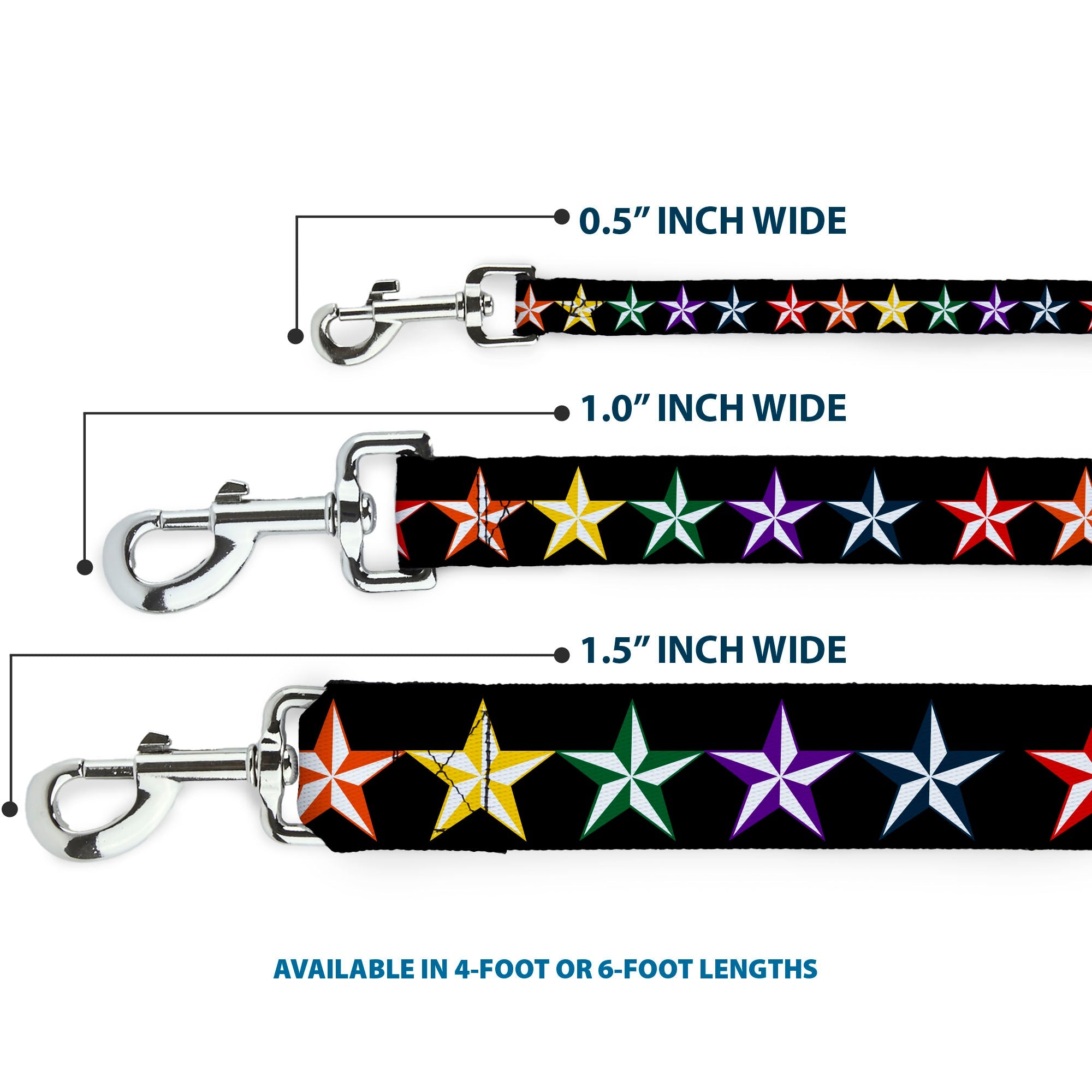Dog Leash - Nautical Star Black/Multi Color