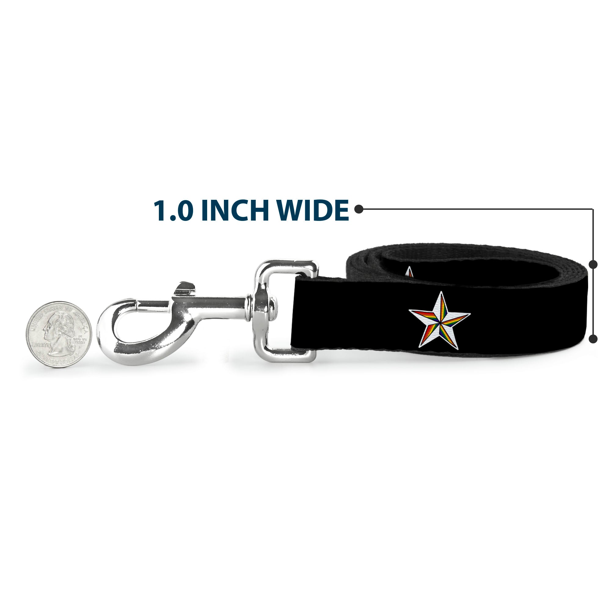Dog Leash - Nautical Star Black/White/Rainbow