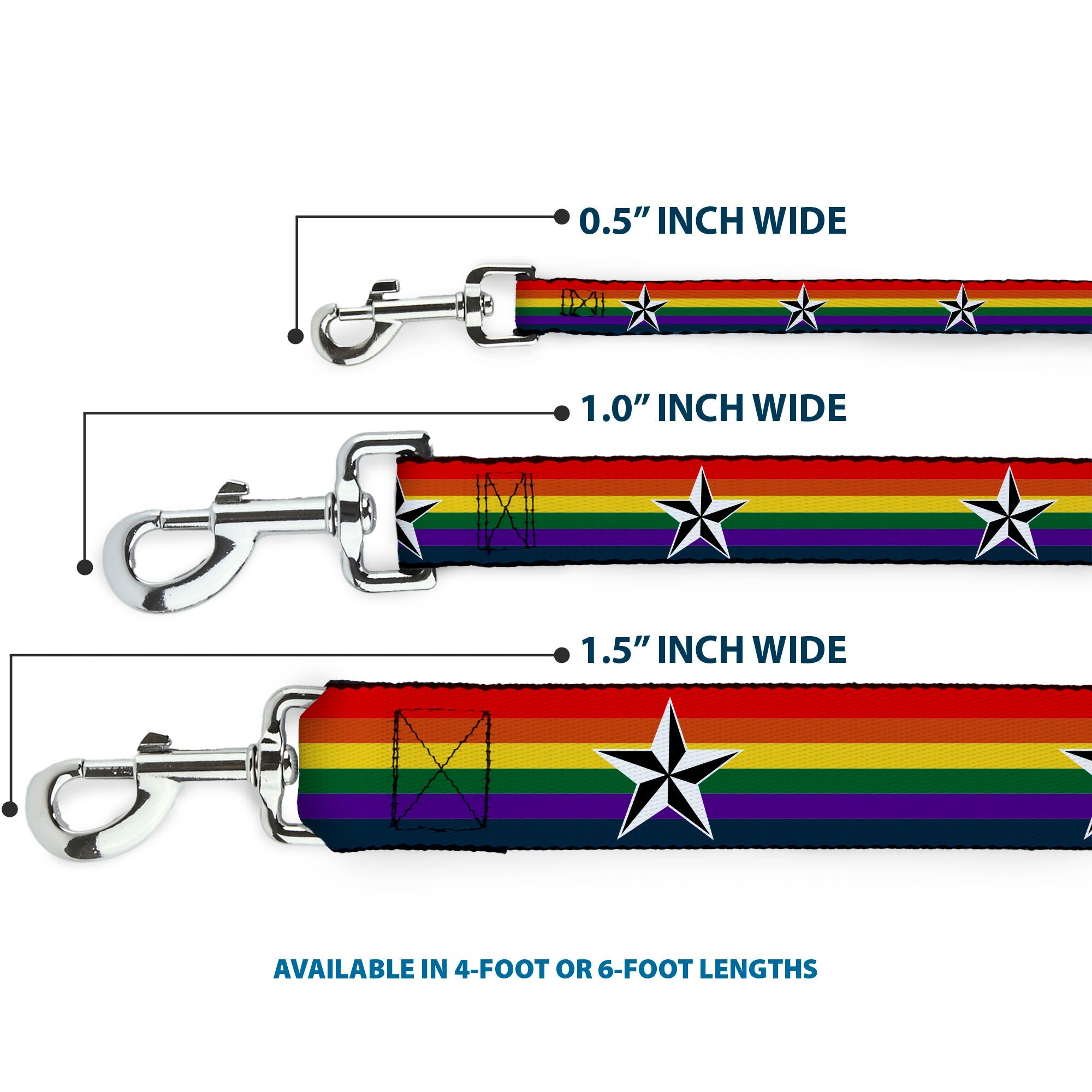 Dog Leash - Nautical Star Rainbow/White/Black
