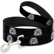 Dog Leash - Native American Skull Black/White