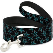 Dog Leash - Nautical Stars Scattered Black/Turquoise