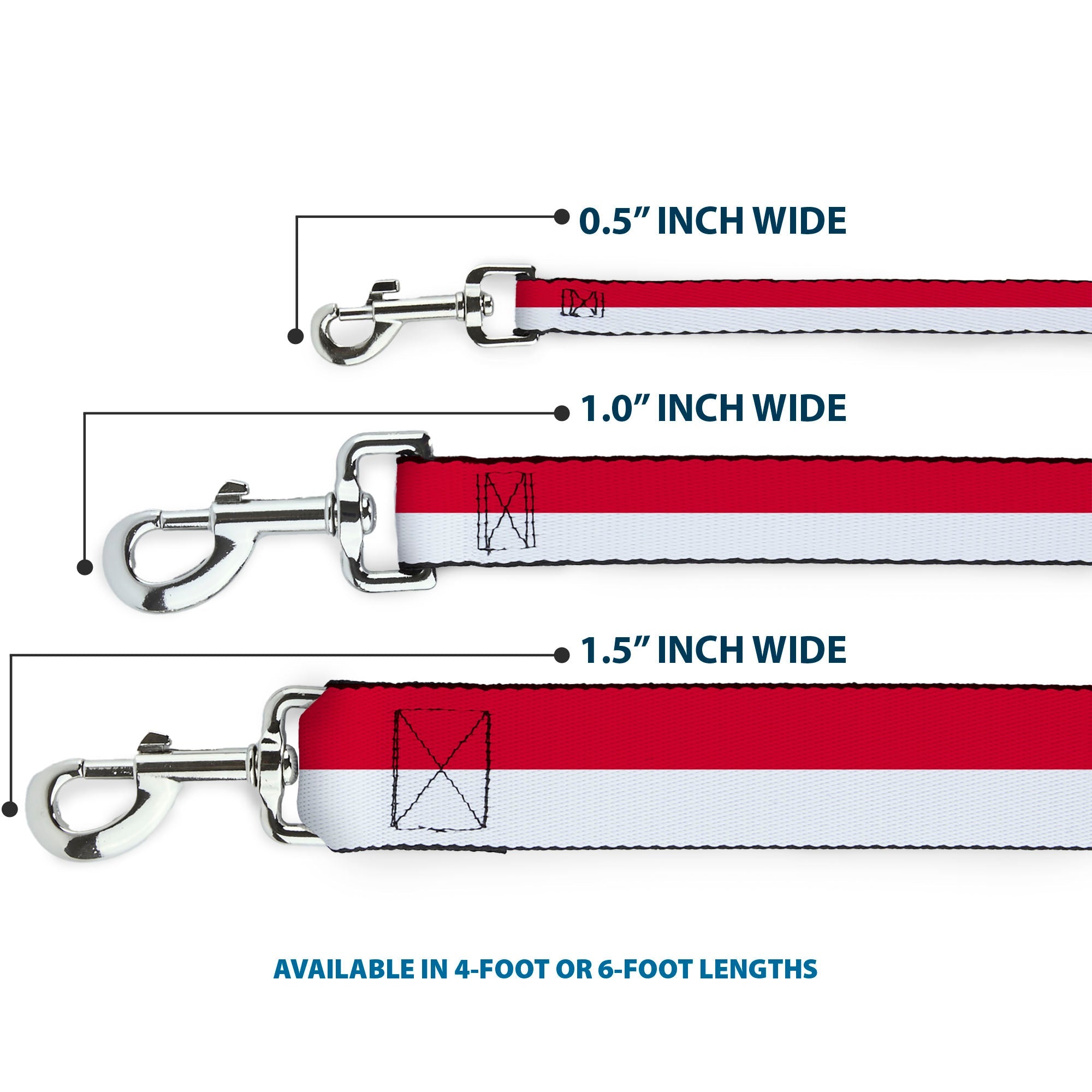 Dog Leash - North Carolina Flag Stripe Red/White